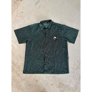 M.E. Sport Mens Large Forest Green 8 Ball Billiards Graphic Button Down Shirt